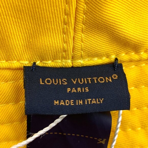 Louis Vuitton Reversible Bucket Hat White/Yellow Cotton Branded Logo Design 60cm - Picture 2 of 9